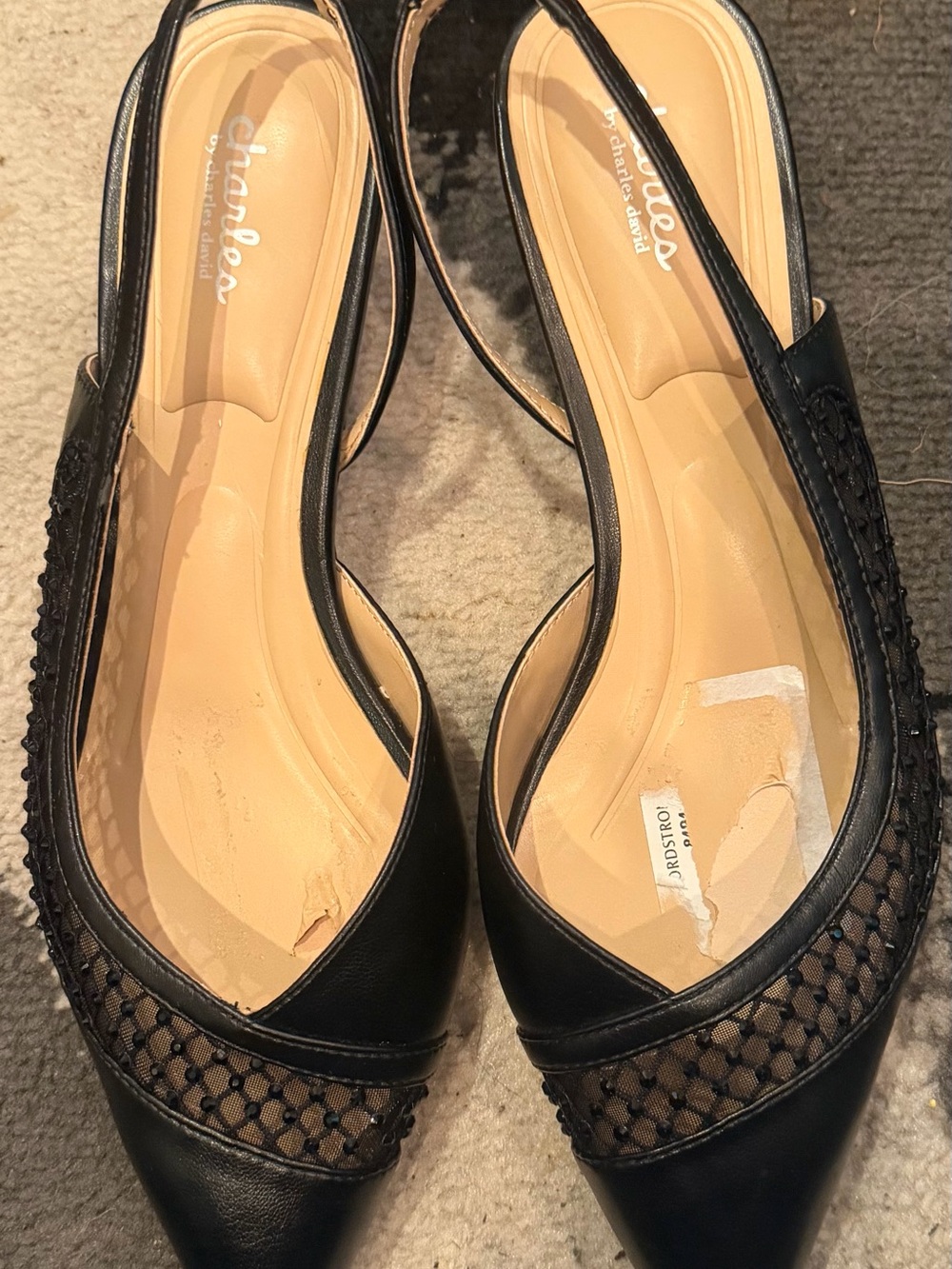 Charles By Charles David Black Pointed Toe Mesh Slingback Flats